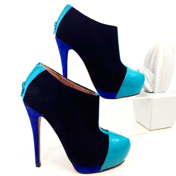 🔖Aldo💙Multicolor Suede Chunky Closed Toe Platform Booties Heels - Picture 3 of 12